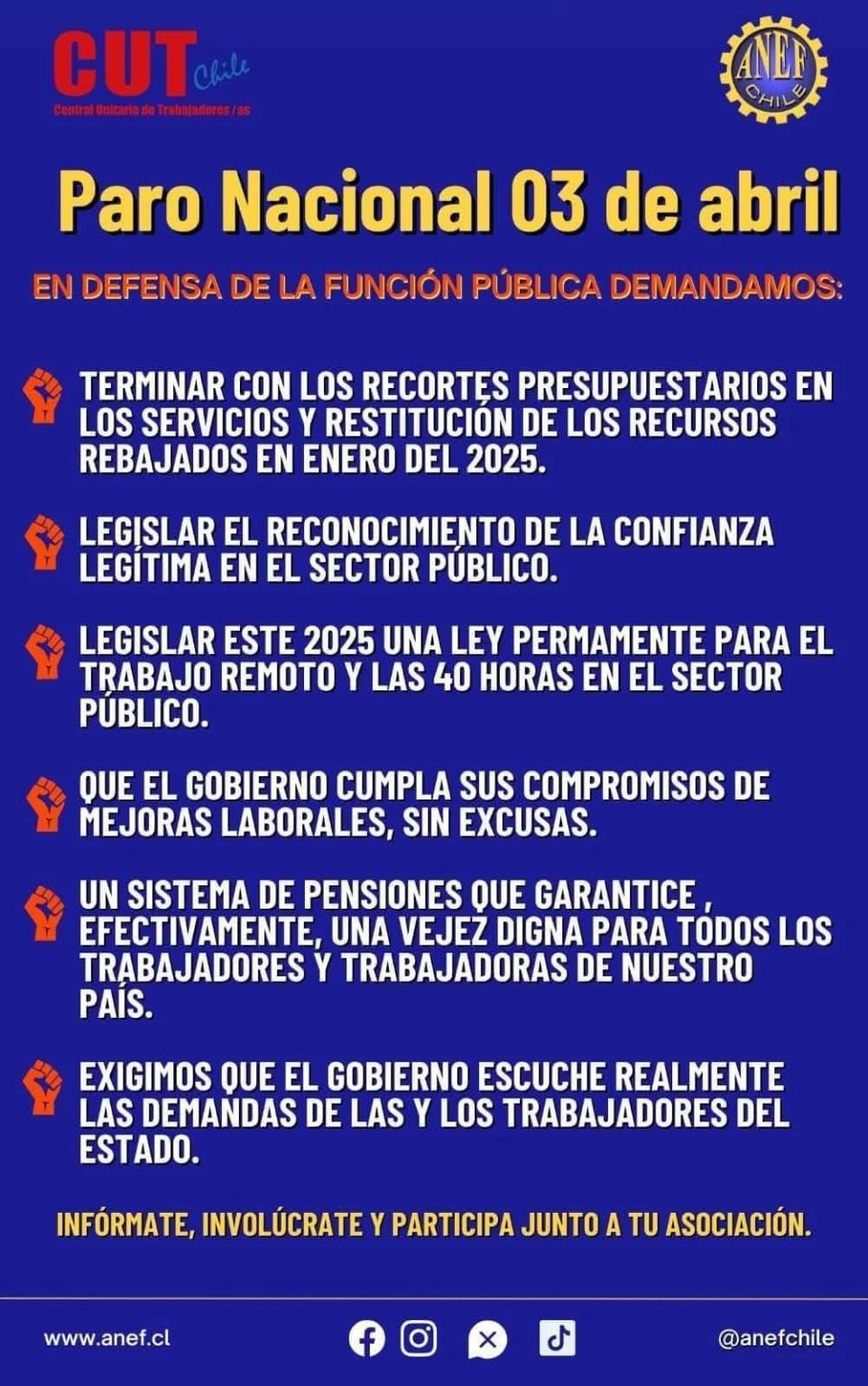 LA CUT ANUNCIA PARO NACIONAL PARA EL 3 DE ABRIL - Benfertv